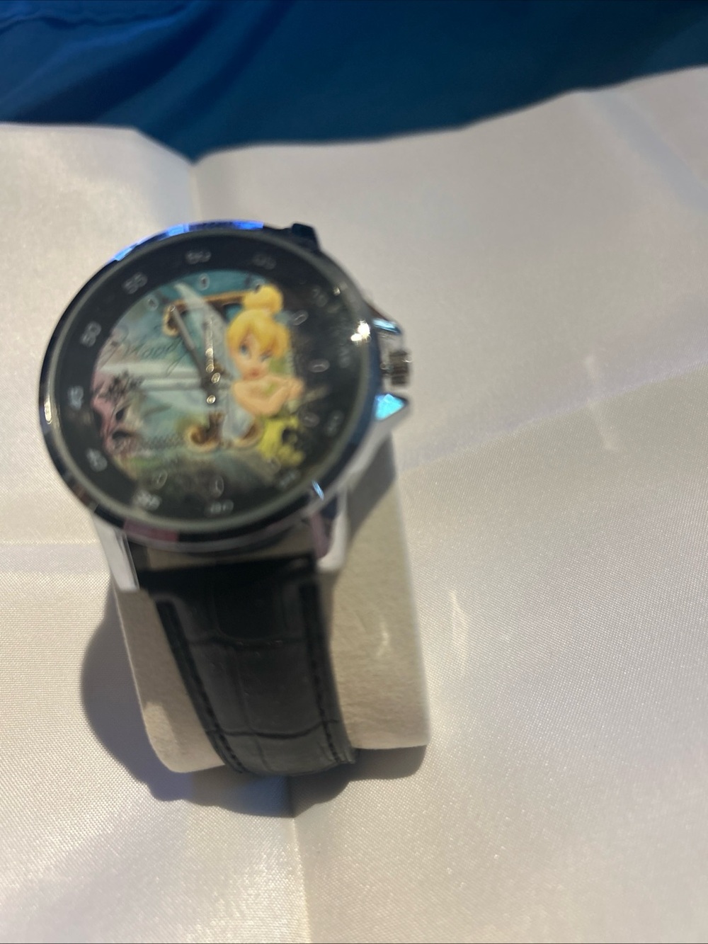 Men's Black Leather Strap Watch with Tinker Bell Dial - Unbranded
